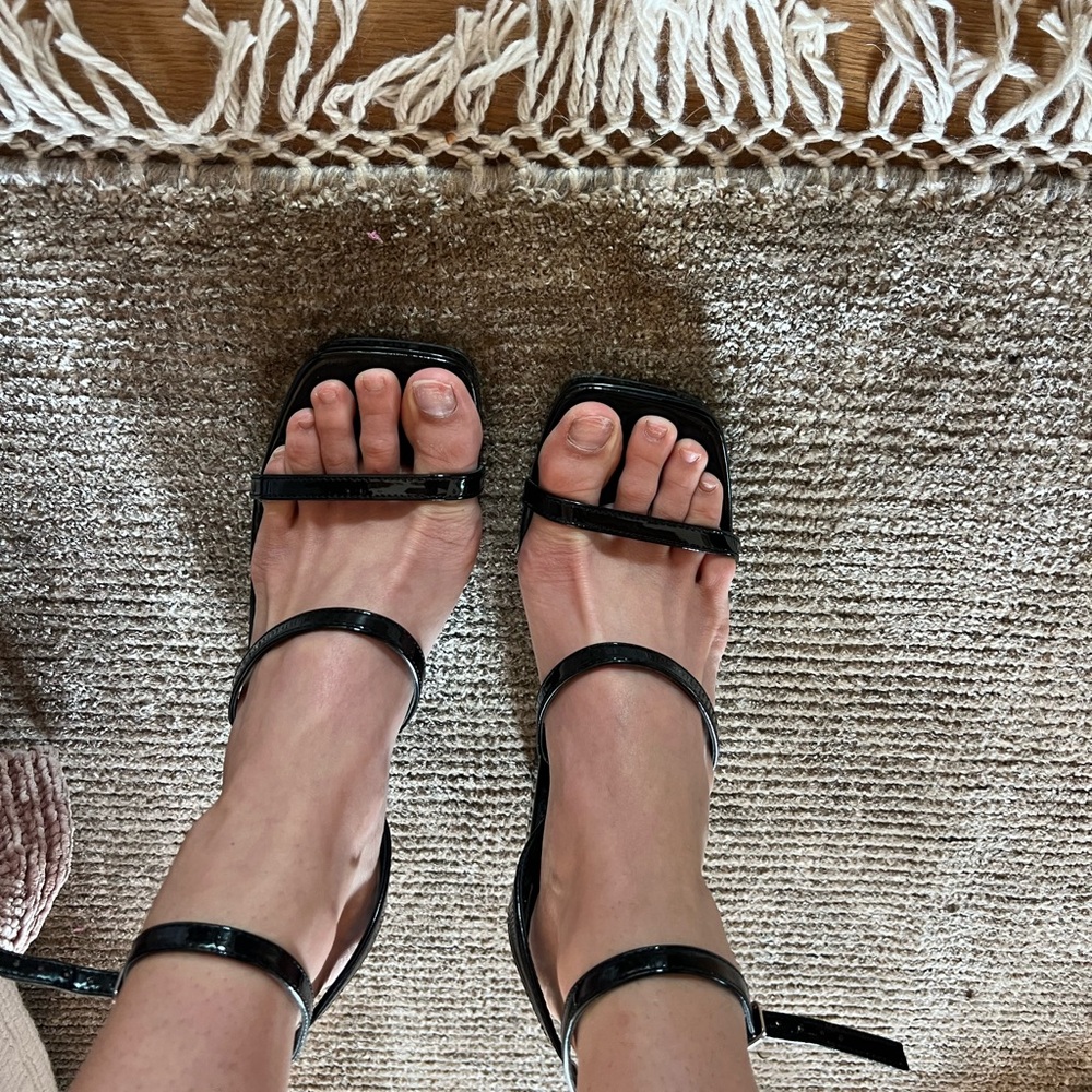 Steve Madden Black Patent Strappy Square-Toe Heels